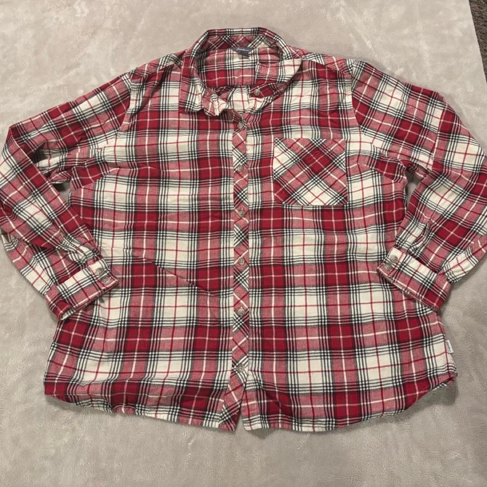 Eddie Bauer Womens 2XL Red White Black Plaid Cotton Button Down Shirt Top